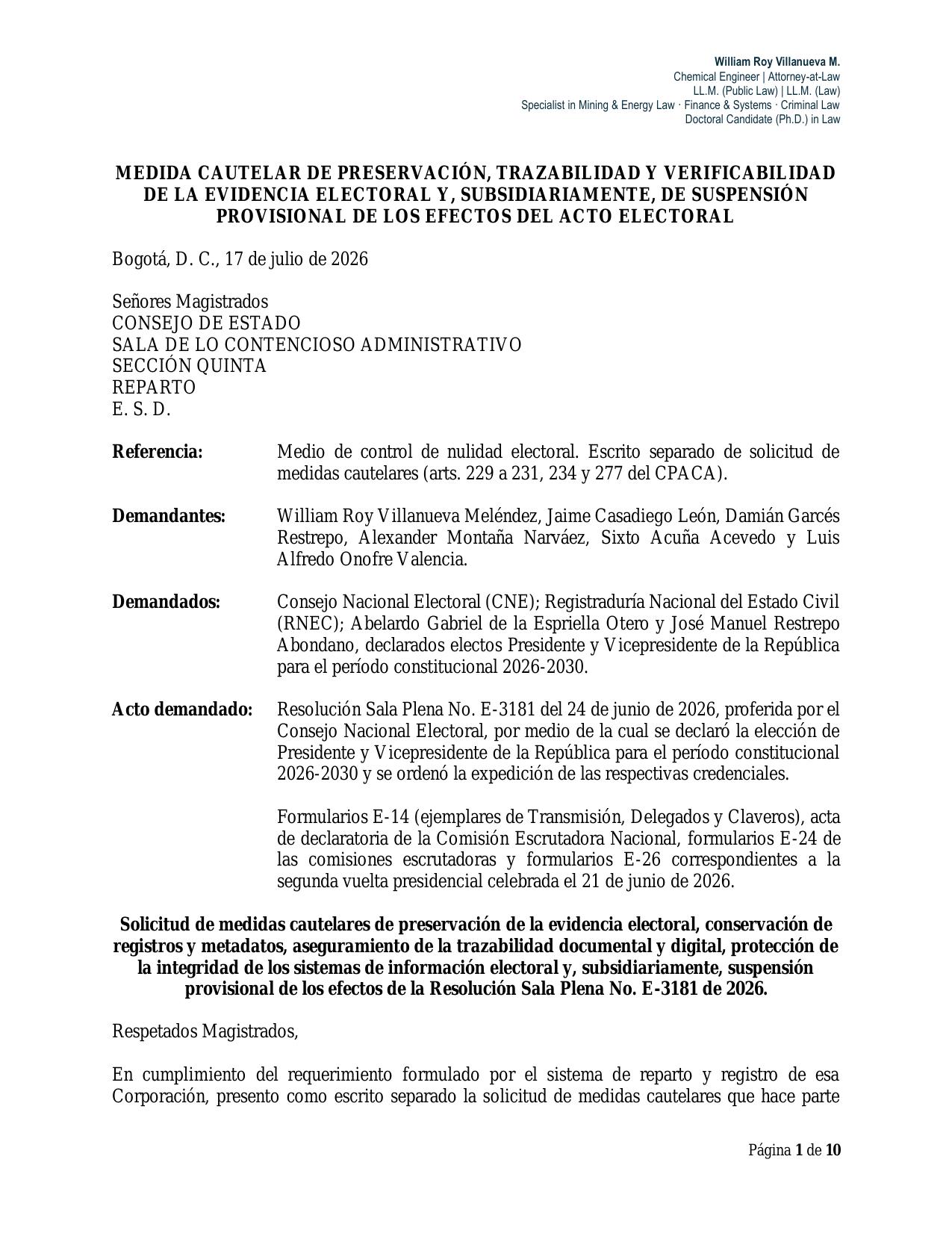 Portada de la Medida Cautelar