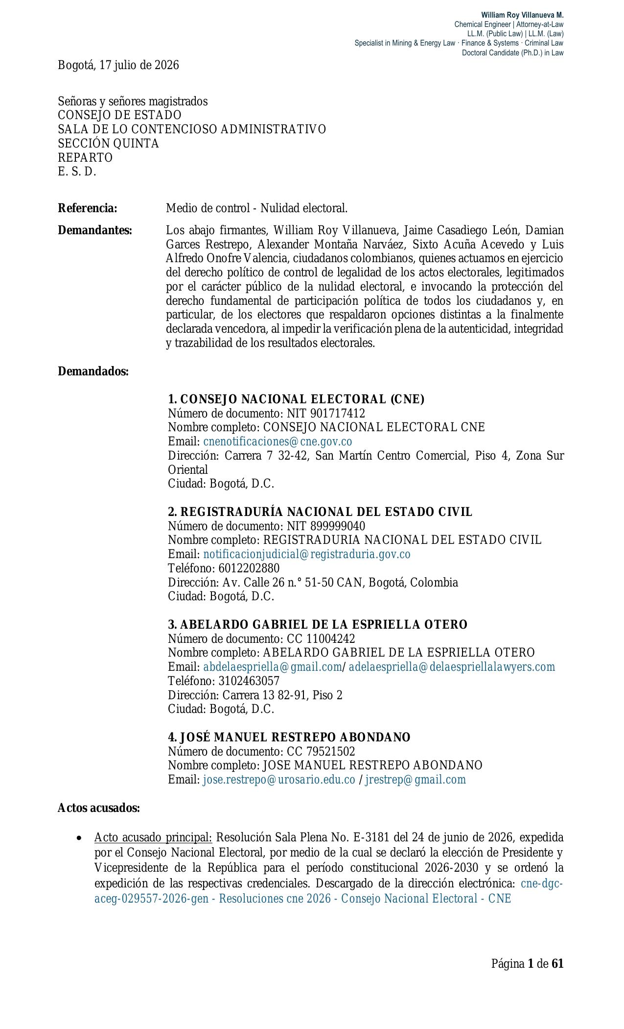 Portada de la Demanda de Nulidad
